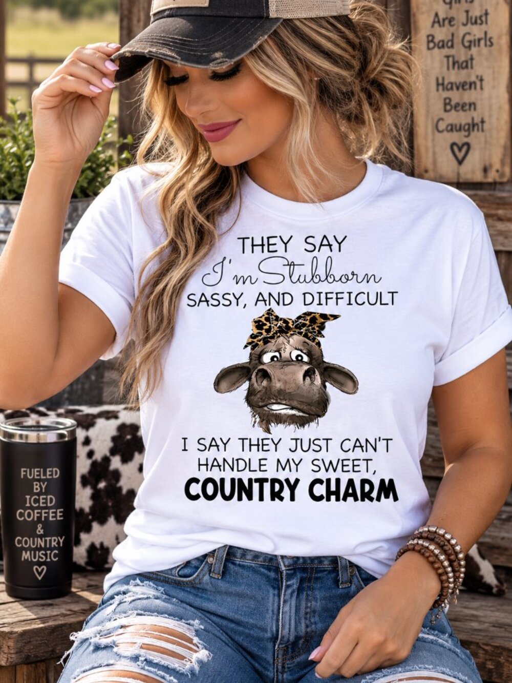 Country Charm Cow Western Graphic T Shirt Trendy Boutique Style Tee Womens White